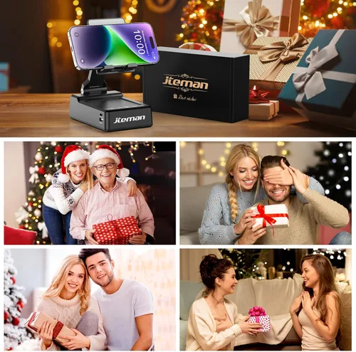 Vista 8 de JTEMAN Regalos para hombres y mujeres, soporte ajustable para teléfono celular con altavoz Bluetooth y función de carga, genial idea de regalo