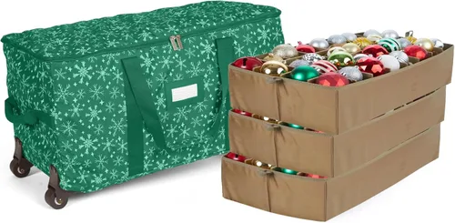 Vista 17 de Covermates Keepsakes Bolsa de almacenamiento ajustable para adornos, con asas de transporte, protección acolchada, ruedas dobles, almacenamiento
