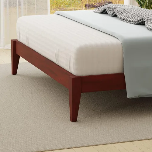 Vista 9 de Cama de plataforma de madera maciza estilo cabaña en tamaño matrimonial - Cereza clásica