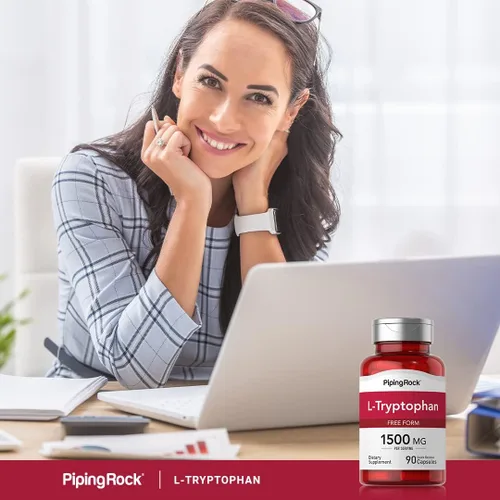 Vista 6 de Piping Rock L-triptófano 1500 mg 90 cápsulas Forma libre Suplemento sin OMG, sin gluten