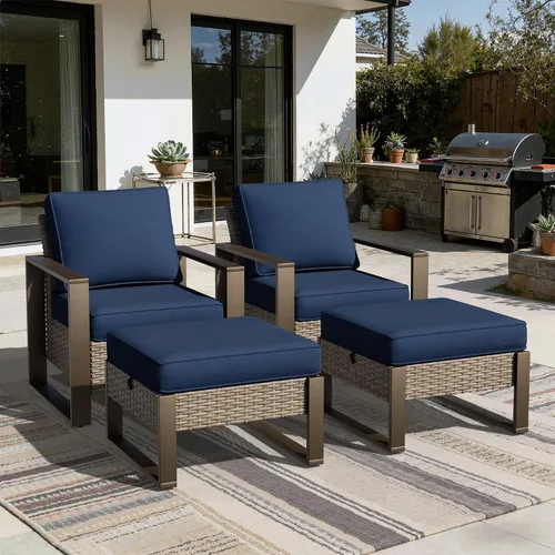 Vista 66 de Joyside - Sofá de mimbre para patio al aire libre, sofá de ratán de 3 plazas con cojines gruesos de olefina y reposabrazos rectangular con marco