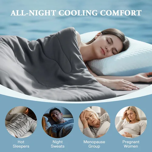 Vista 7 de EASELAND Edredón refrescante individual, tela de tacto frío que absorbe el calor corporal, diseño fresco de doble cara, manta refrescante suave
