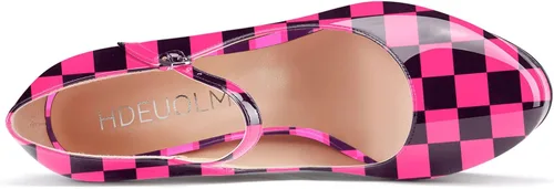 Vista 4 de HDEUOLM Zapatos de vestir para mujer con tacón alto y plataforma de tacón alto Mary Jane con punta redonda, sin cordones, zapatos de vestir