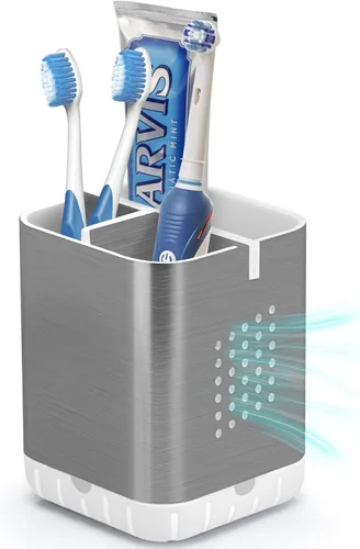 Vista 11 de Boperzi Portacepillos de dientes negros para baño, soporte eléctrico para cepillos de dientes con divisor de bambú, cepillo de dientes