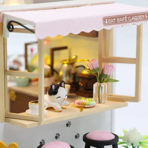 Vista 6 de CUTEBEE Casa de muñecas en miniatura con muebles, kit de casa de muñecas de madera para bricolaje, a prueba de polvo, idea creativa para habitación