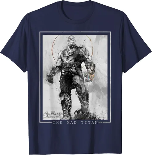 Vista 59 de Marvel Avengers Infinity War Thanos Sketch Graphic Camiseta Negro