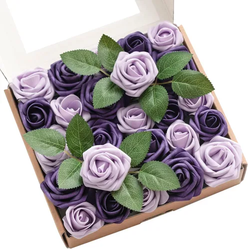 Vista 10 de Ling's moment Paquete de 25 capullos de rosas artificiales y rosas pequeñas con tallo, para ramos de boda, centros de mesa, decoración de ramilletes