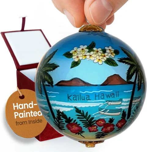 Vista 10 de Adorno coleccionable de cristal pintado a mano de las islas hawaianas con caja de regalo