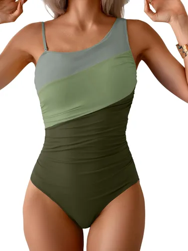 Vista 15 de Aidonger Traje de baño de una pieza con un hombro para mujer, traje de baño de bloque