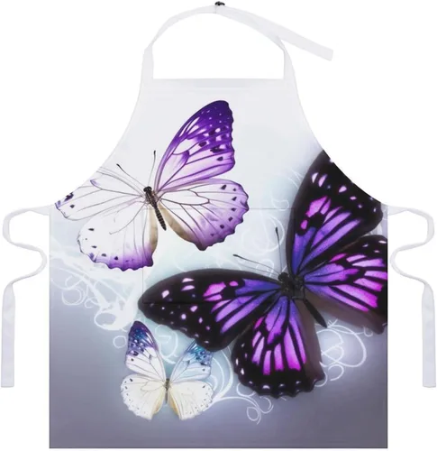 Vista 7 de Personalized White Purple Butterflies Adult Apron, Kitchen Cooking Aprons for Woman Man, Adjustable Bib Apron with Pocket for Baking, BBQ Crafting