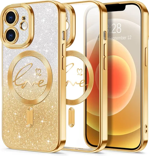 Vista 185 de Hython Funda para iPhone Air con purpurina, compatible con MagSafe Love Heart fundas magnéticas transparentes para teléfono para mujeres y niñas