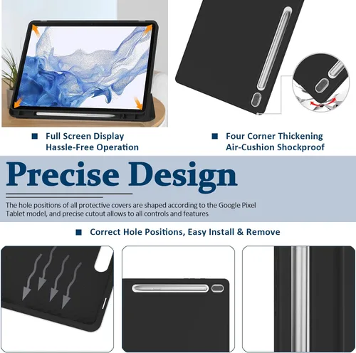 Vista 4 de Miimall Funda compatible con Samsung Galaxy Tab S9 2023, funda ultradelgada con triple soporte, de piel suave, poliuretano termoplástico duradero, a