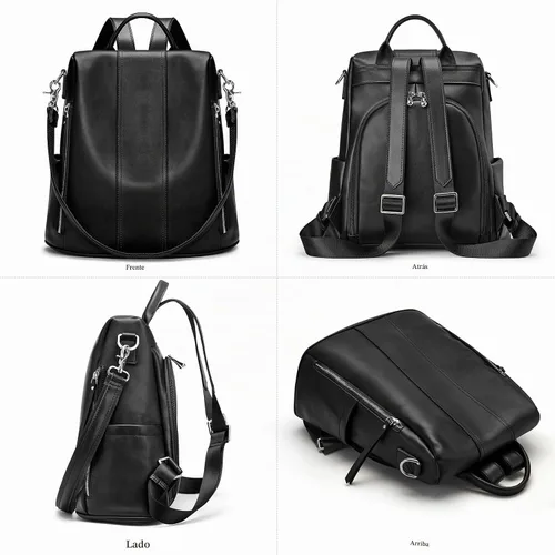 Vista 6 de S-ZONE - Mochila de piel suave para mujer, antirrobo, mediana, bolsa de hombro 2-negro