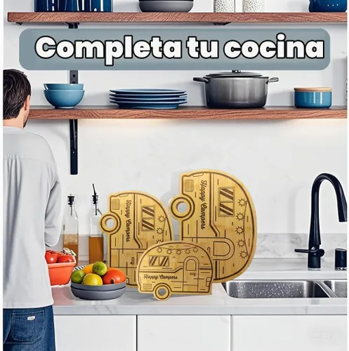 Vista 7 de Tabla de cortar grande para autocaravana, tabla de cortar de madera para cocina, bandeja de servir y tabla de cortar, regalos únicos de RV