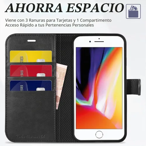 Vista 3 de TUCCH Funda tipo cartera para iPhone 8 Plus/7 Plus de 5.5", 3 tarjeteros Negro