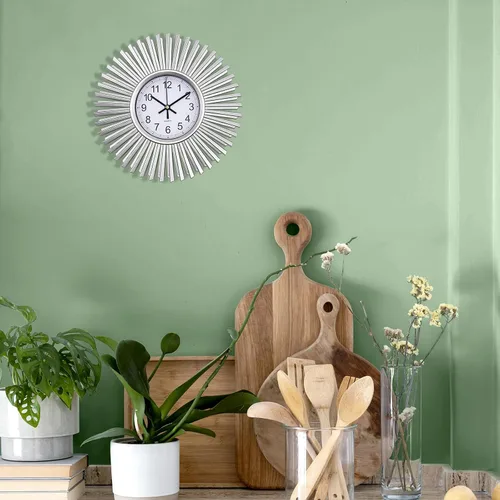 Vista 2 de Reloj de pared de cocina, reloj de pared plateado con forma de estrella de estallido, funciona con pilas, reloj de pared decorativo moderno de 10