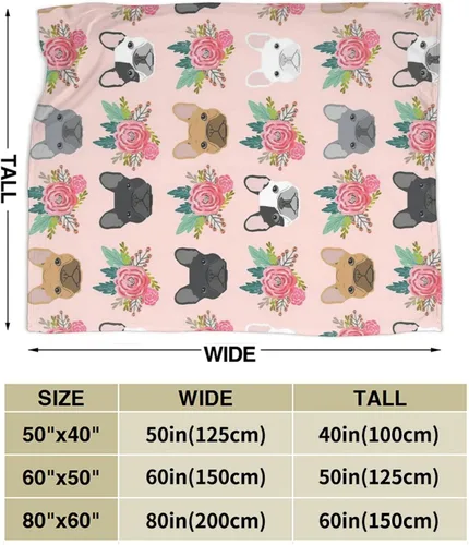 Vista 3 de HAZIMCS Manta de franela de felpa de forro polar, diseño floral de bulldog francés, lindo regalo para mascotas, razas de perro, para sillón