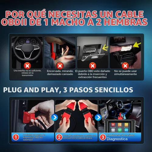 Vista 5 de Autel Original 16 Pin OBD2 OBD II Diagnostic Splitter Y Cable de extensión