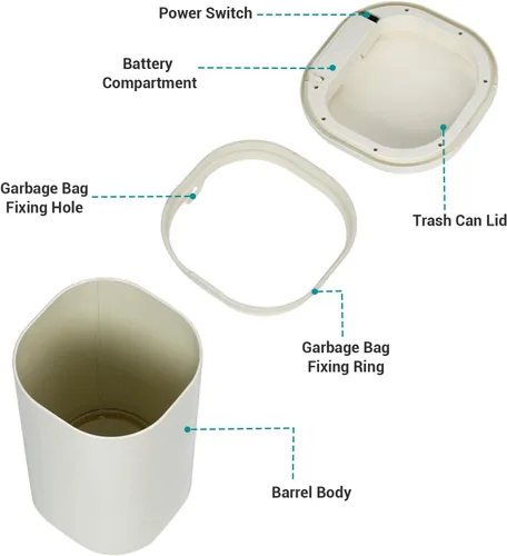 Vista 4 de Takywep Basurero automático de acero inoxidable de 8 galones con tapa, sensor de movimiento sin contacto de 30 litros, cubo de basura cilíndrico