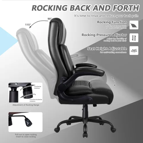 Vista 6 de OFIKA Silla ejecutiva de oficina resistente, reposabrazos abatible, acolchado, silla de juegos de computadora, silla de escritorio de piel