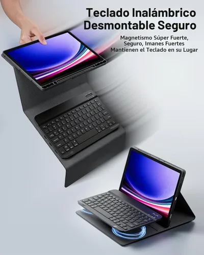 Vista 5 de TUNKARMOR Funda para teclado para Tab A9 de 8.7 pulgadas (2023) - Funda delgada con teclado desmontable y ratón con soporte para bolígrafo, función