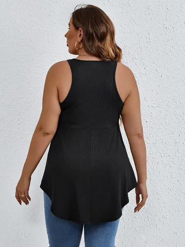Vista 2 de SweatyRocks Women' Loose Sleeveless Solid Color Casual Plain Tank Tops Plus Size Curved Hem Workout Summer Tee Tops