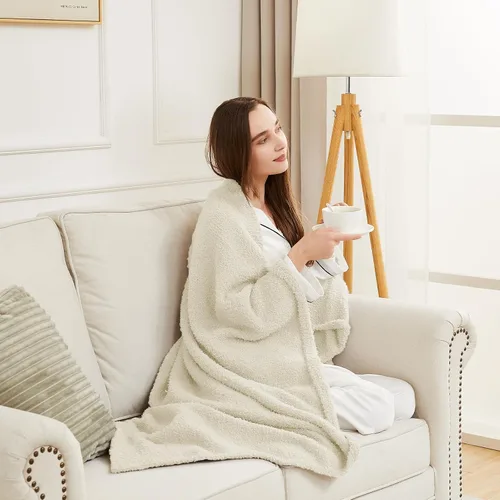 Vista 7 de CYMULA Manta de Punto Súper Suave Tamaño Throw Beige - Ligera Afelpada Esponjosa Mullida Cálida Acogedora Mantas y Throws para Sofá Cama Uso