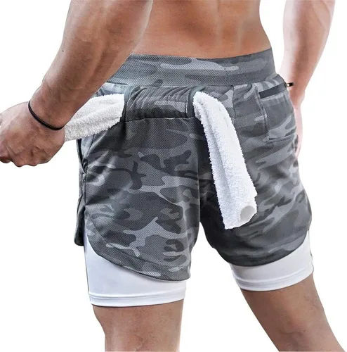 Vista 2 de Surenow - Pantalones cortos de correr para hombre, pantalones cortos 2 en 1 para entrenamiento, de 7 pulgadas, para yoga, deportes al aire libre