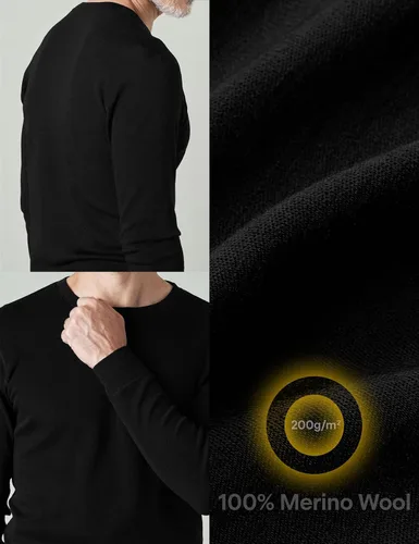 Vista 5 de LAPASA Mens 100% Merino Wool Base Layer Thermal Underwear Shirts Parte superior: Negro