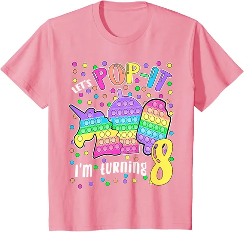 Vista 88 de Let's Pop-it I'm turning 8 Colorful 8th Birthday - Camiseta para niña, Negro