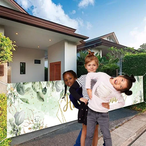 Vista 6 de Cartel de poliéster verde con hojas de eucalipto verdes, 118 x 20 pulgadas, con purpurina dorada, decoración de baby shower, suministros