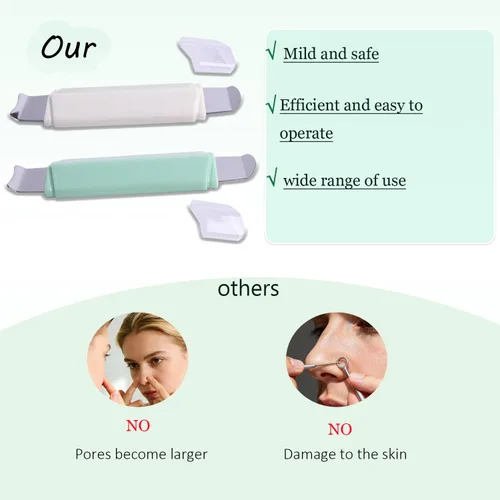 Vista 5 de 2 piezas de herramienta de eliminación de puntos negros, espátula facial de doble cabeza para limpieza profunda de los poros de la nariz y la zona