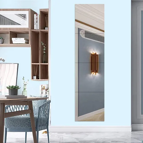 Vista 5 de Juego de 4 espejos de pared, espejo de longitud completa con accesorios de instalación, azulejos de espejo para baño, dormitorio, 12 pulgadas