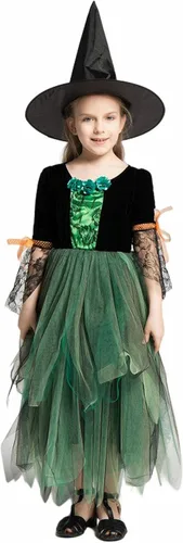 Vista 5 de Brcus Disfraz de bruja de Halloween para niñas, cuento de hadas, juego de rol, fiesta, disfraz de cosplay