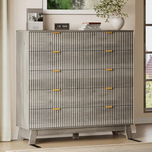 Vista 15 de BORNOON Cómoda con 3 cajones acanalados, cómoda de madera moderna y compacta de 30.3" de altura estilo Boho, gabinete de almacenamiento