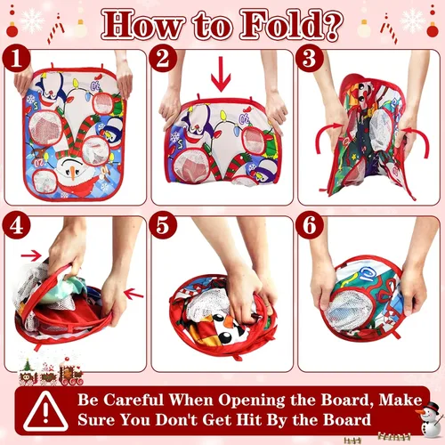 Vista 6 de Juegos de Fiesta de Navidad para Niños y Adultos, Juego de Lanzamiento de Bolsita con Tablero Plegable de Dos Caras de Estilo Cornhole con 8