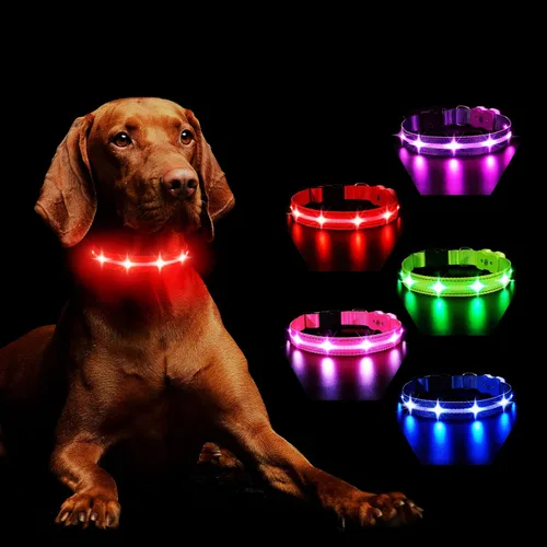 Vista 8 de MASBRILL Collar de perro con luces LED RGB, collar de perro recargable iluminado resistente al agua, collar de perro que brilla por la noche
