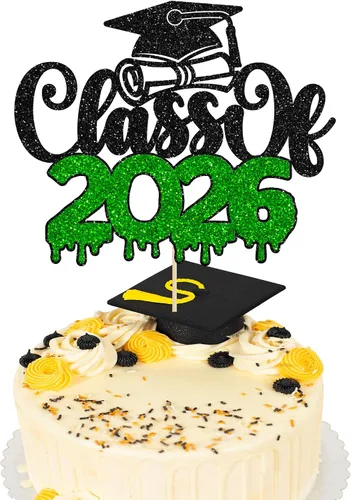 Vista 15 de 1 pieza de decoración para tartas con tapa de graduación con purpurina para la clase de 2026, decoración de pastel de graduación para graduación