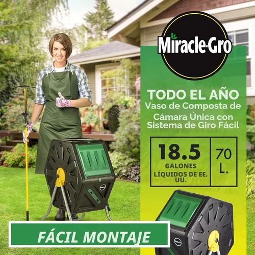 Vista 3 de Miracle-Gro Vaso de compostaje de una sola cámara, vaso de compostador fácil de girar para exteriores para compostaje rápido, contenedor