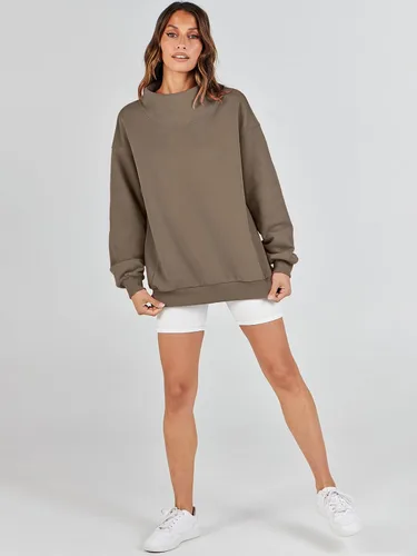 Vista 9 de ANRABESS Sudaderas de gran tamaño para mujer, cuello alto, manga larga, sudaderas con capucha para otoño, ropa 2023