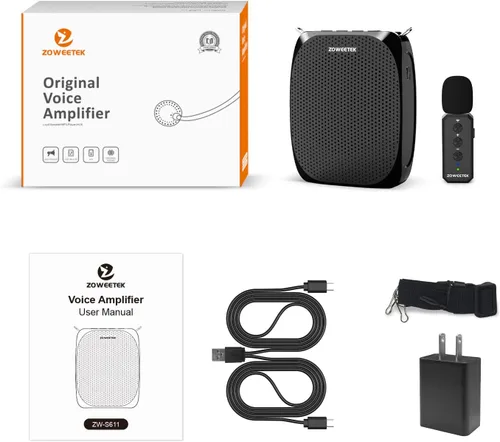 Vista 6 de ZOWEETEK Amplificador de Voz con Micrófono Inalámbrico de Solapa Lavalier para Maestros, Nuevo Sistema de Micrófono Personal 2025, Altavoz Portátil