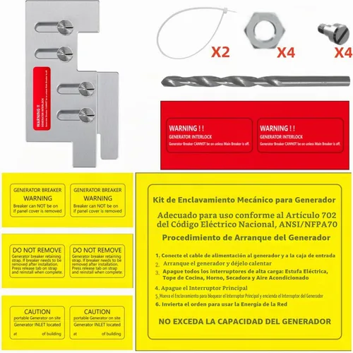 Vista 6 de Kit de bloqueo de generador compatible con Eaton Cutler Hammer Vertical Throw 150 o 200 Amp paneles principales, 2 1/4 pulgadas de espacio entre