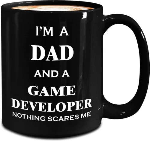 Vista 2 de Lindos regalos para desarrollador de juegos diseño papá hombres marido taza – grande 15oz taza de té negro – diseño de videojuegos desarrollo