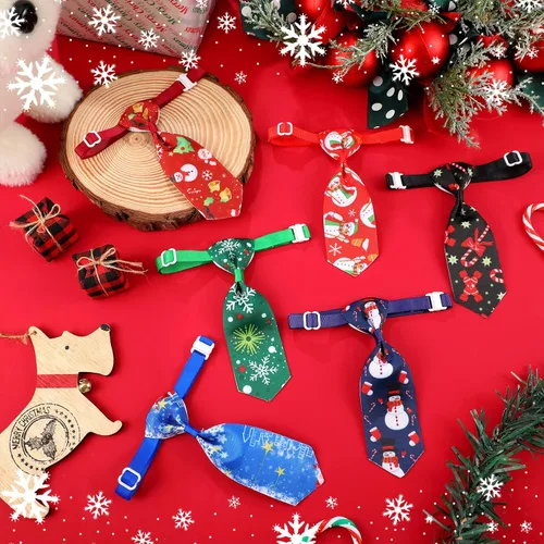 Vista 7 de Frienda Corbatas de Navidad para perros, 6 piezas ajustables para mascotas, corbatas de Navidad para cachorros para festivales de Navidad