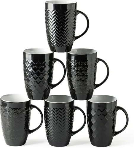 Vista 11 de AmorArc Juego de 6 tazas de café extragrandes de cerámica de 20 onzas con patrones geométricos texturizados para café, té, cerveza, cacao caliente