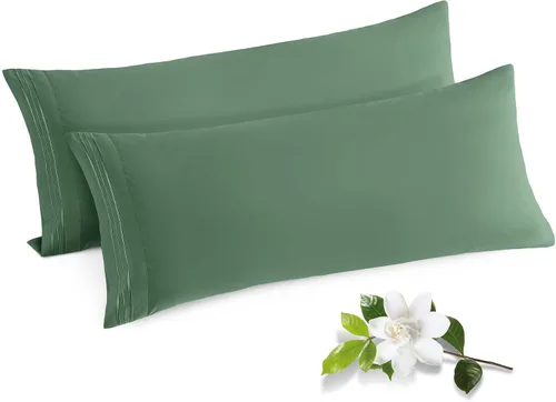 Vista 22 de Horbaunal Paquete de 2 fundas de almohada de microfibra de tamaño estándar, color azul, con cierre de sobre, 1800 hilos, suaves y resistentes al