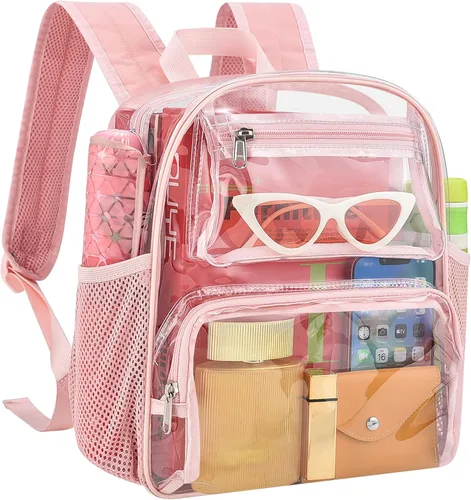 Vista 17 de MAY TREE Mochila Transparente Aprobada para Estadios para Mujeres y Hombres, Bolsa Transparente para Eventos, Negro, Grande