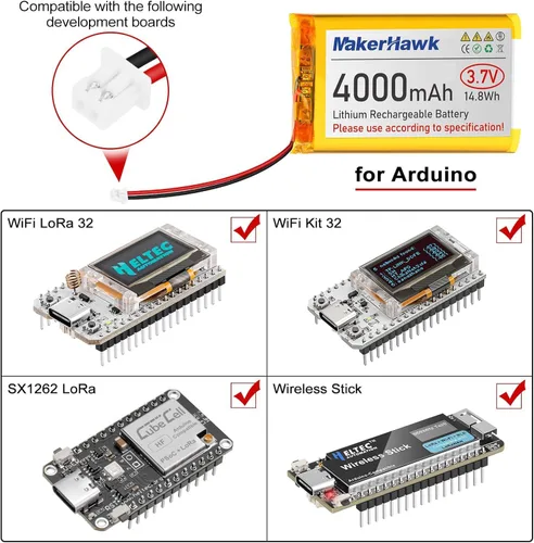 Vista 4 de MakerHawk Batería LiPo de 3.7 V 4000 mAh recargable 1S 124065 Batería de polímero de litio con placa de protección cinta de goma aislada, enchufe