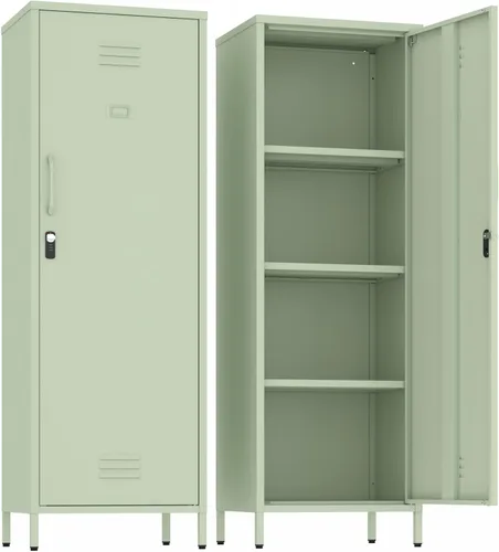 Vista 10 de Armario de almacenamiento de metal con puertas y estante, gabinetes de almacenamiento para oficina, aparador para oficina, sala de estar, comedor