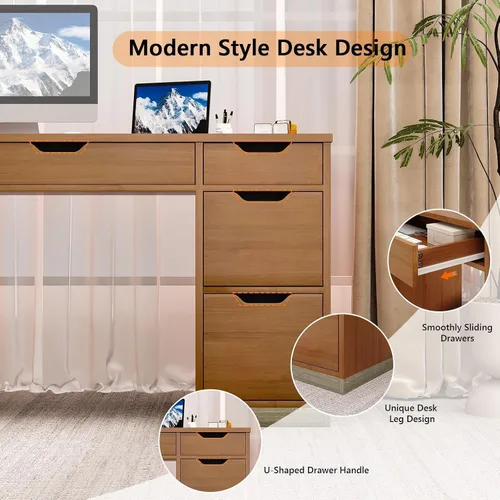 Vista 6 de MaverickFurni Office Desk with Drawers, 54 Inch Computer Desk with 7 Drawers for Bedroom, Small Executive Desk with Stoarge Drawers for Work Study